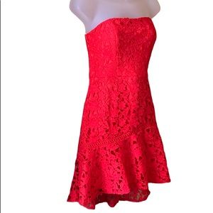 Style State Dress Red Lace High Low Strapless Bustier Size Medium
